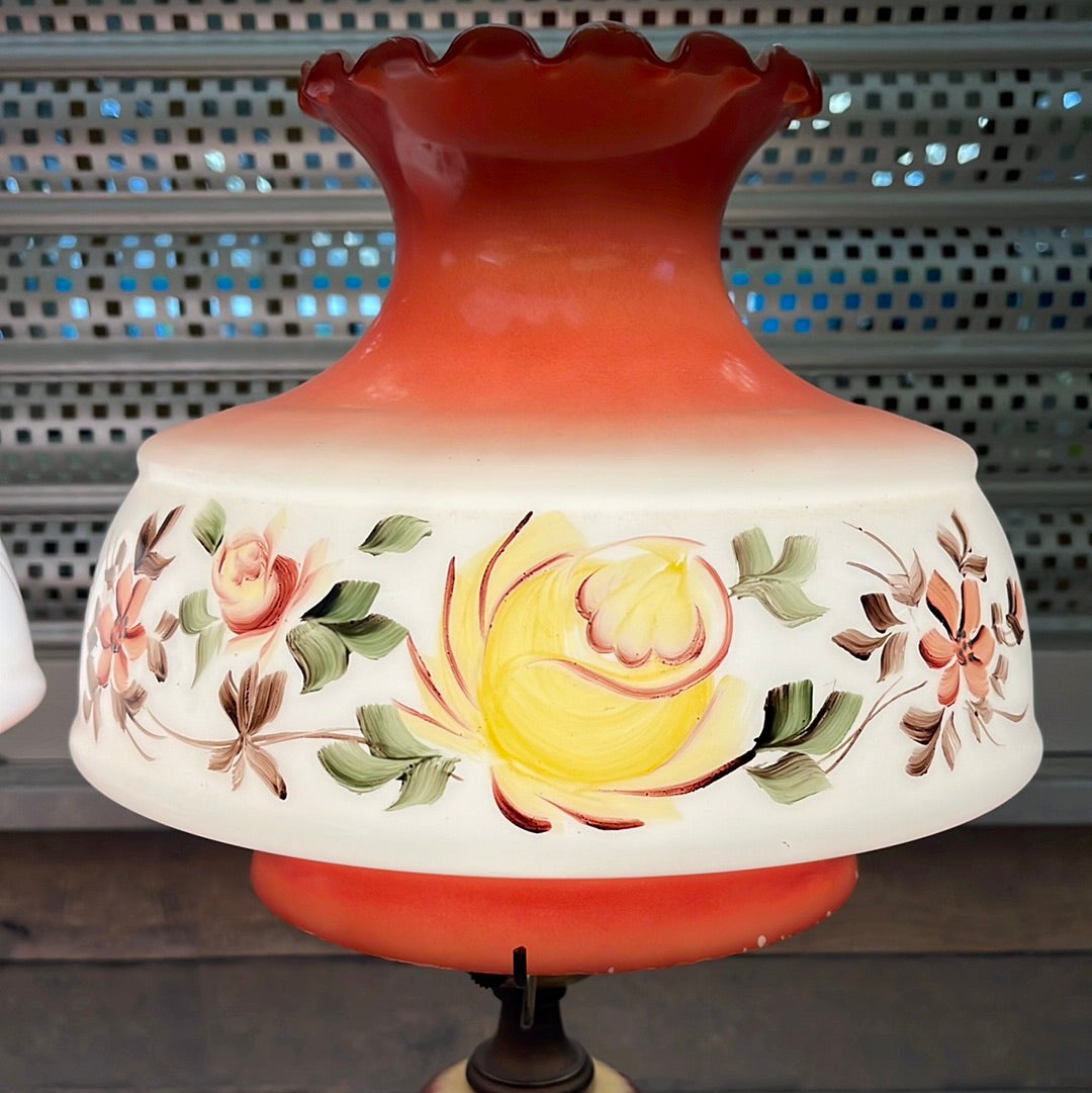 Vintage Hand-painted Parlor Hurricane Globe Lamps, Set of 2