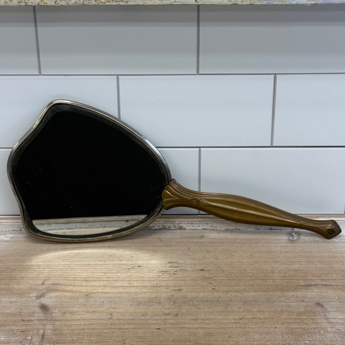 Hollywood Regency Brass Floral Vanity Hand Mirror Vintage Decor