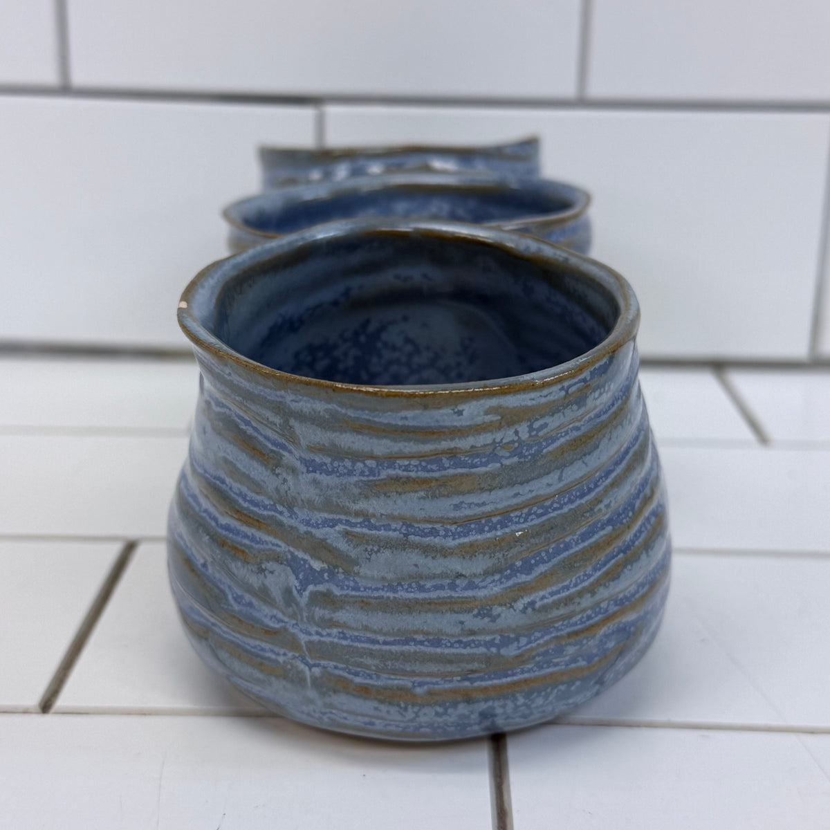 Rustic Wood Tray Bowl & Blue Ceramic Decor Set