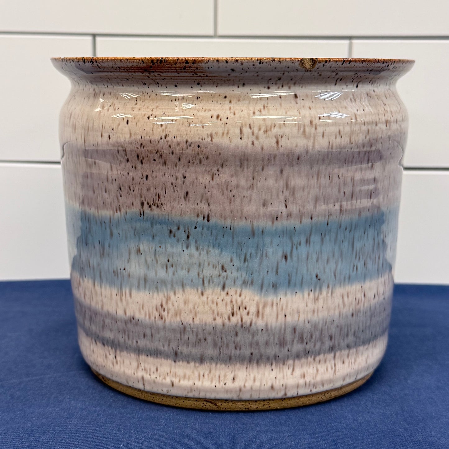 Stoneware Beverage Dispenser Blue Gray Glaze Crock Vessel 1970s