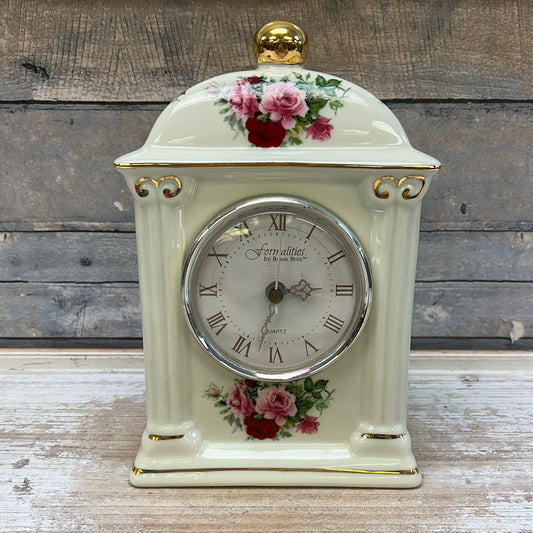 Formalities by Baum Bros. Victorian Rose Porcelain Clock