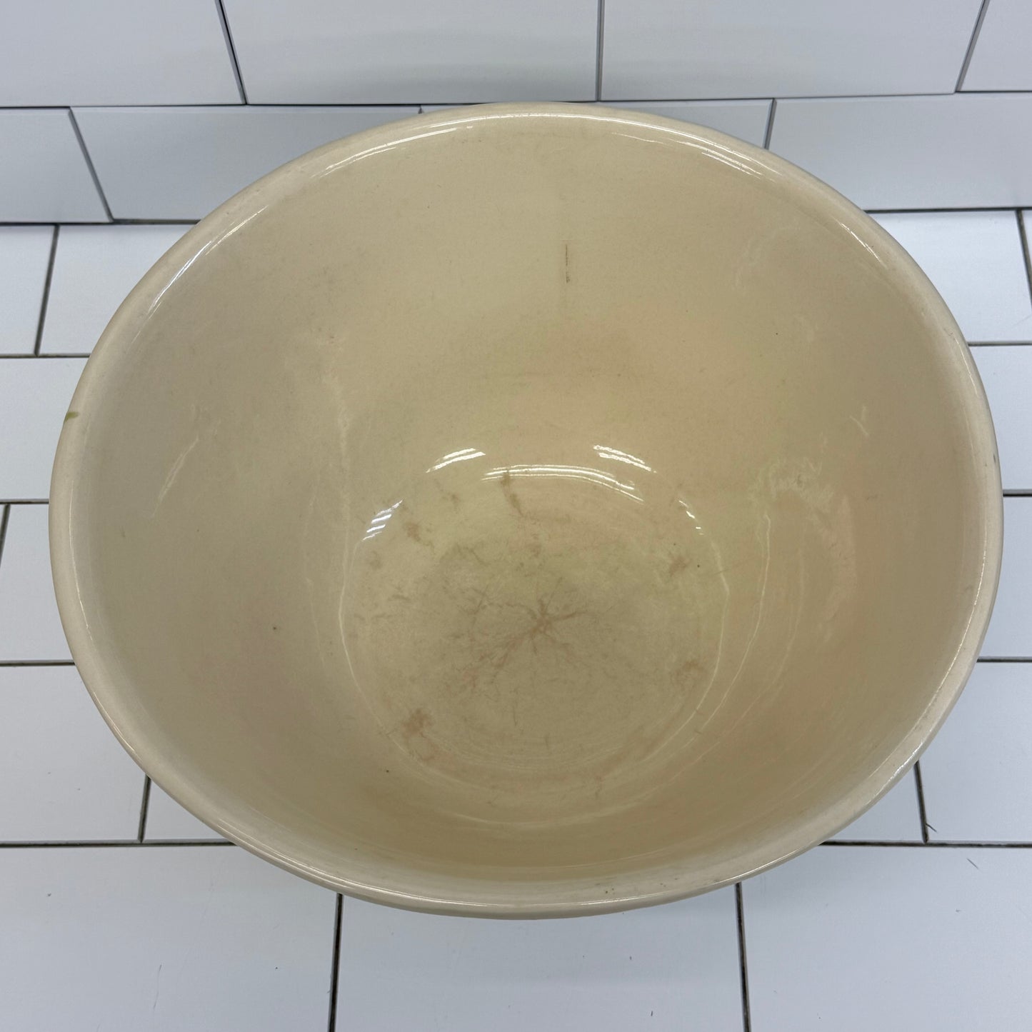 USA Pottery Mixing Bowl Pink Blue Bands Ovenware 1940s