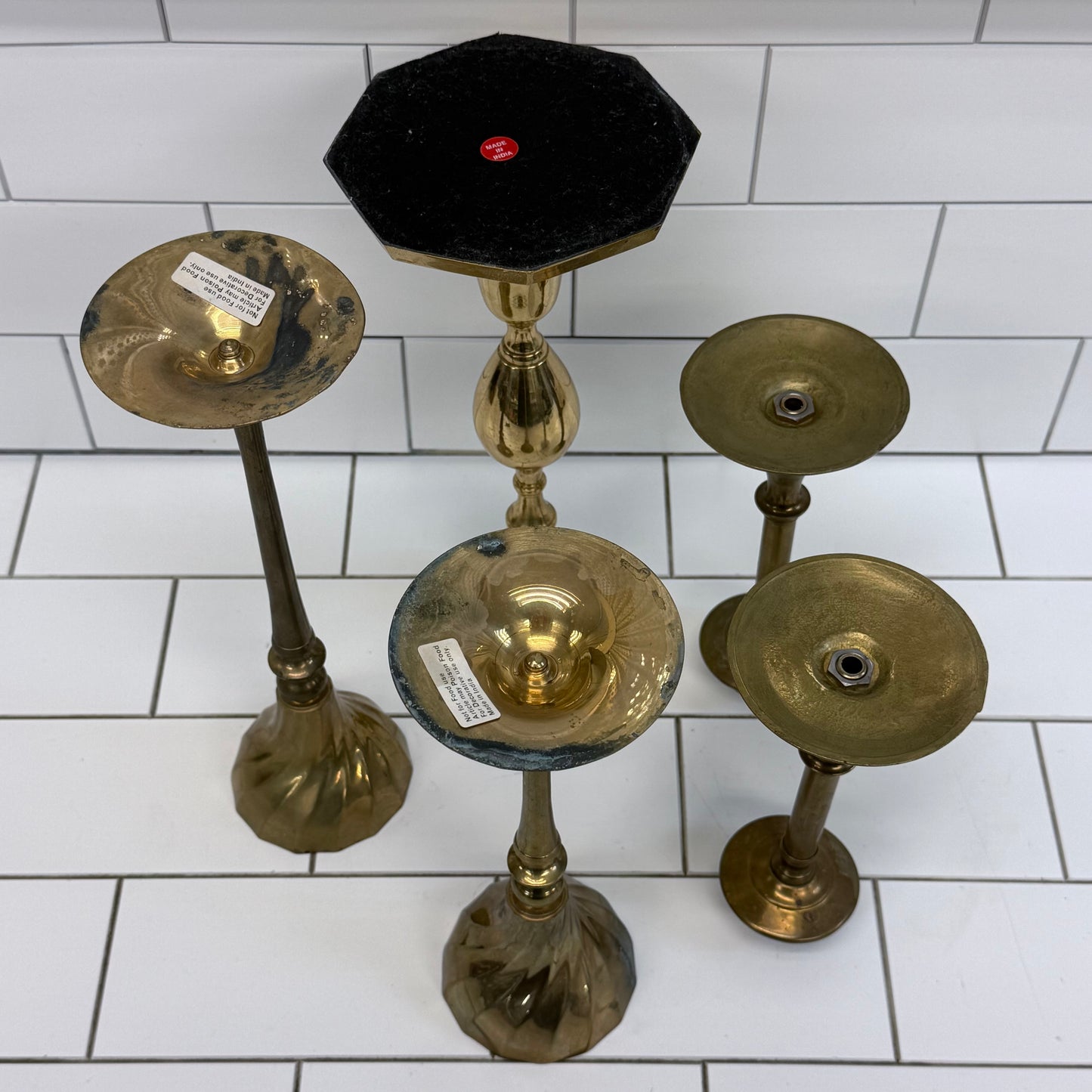 Brass Candlestick Holders Assorted Set of 5 Decor