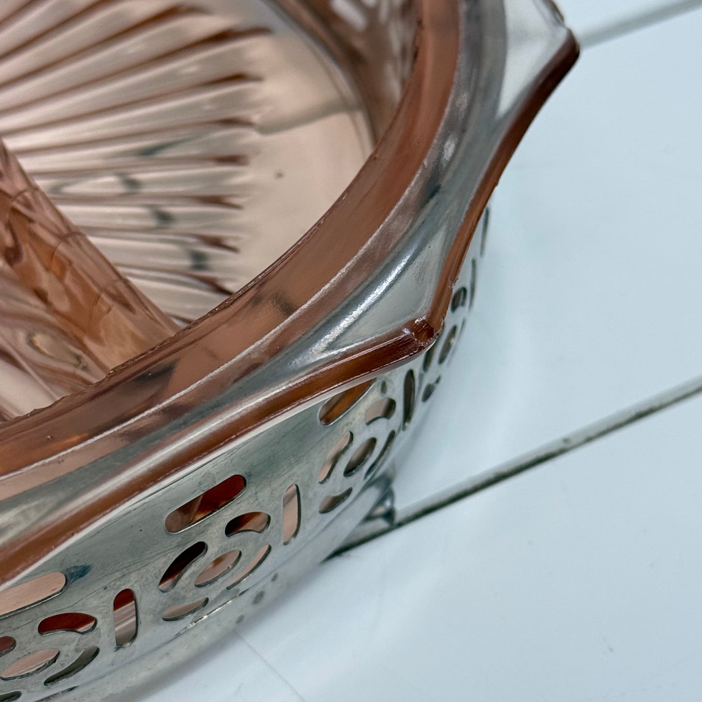Pink Depression Glass Divided Relish Tray Carrier