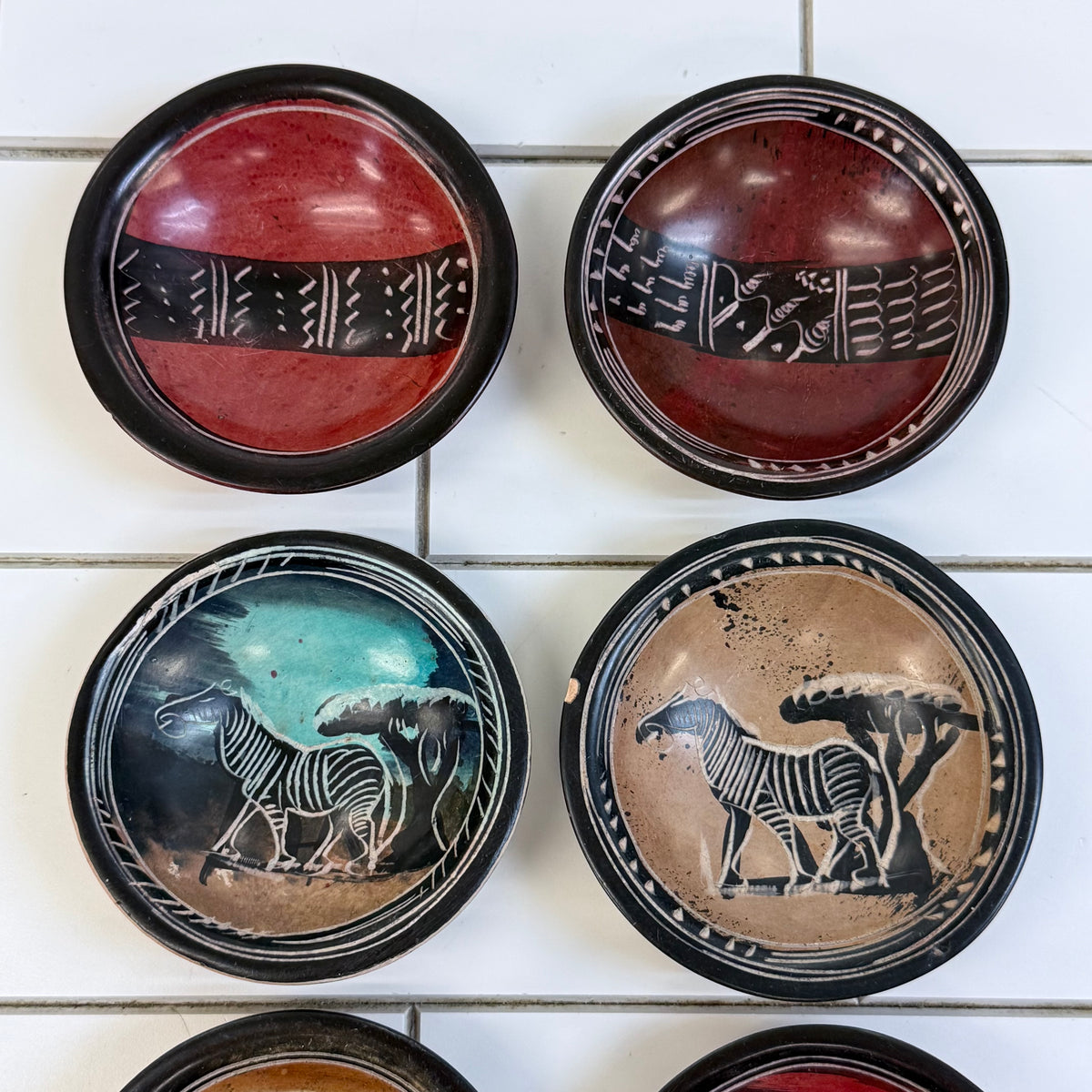 African Kisii Soapstone Zebra Trinket Dishes Set of 7