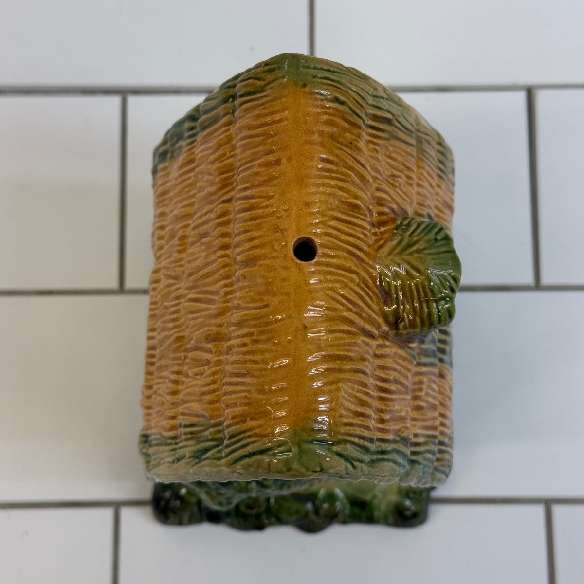 Majolica Style Glazed Ceramic Cottage Birdhouse