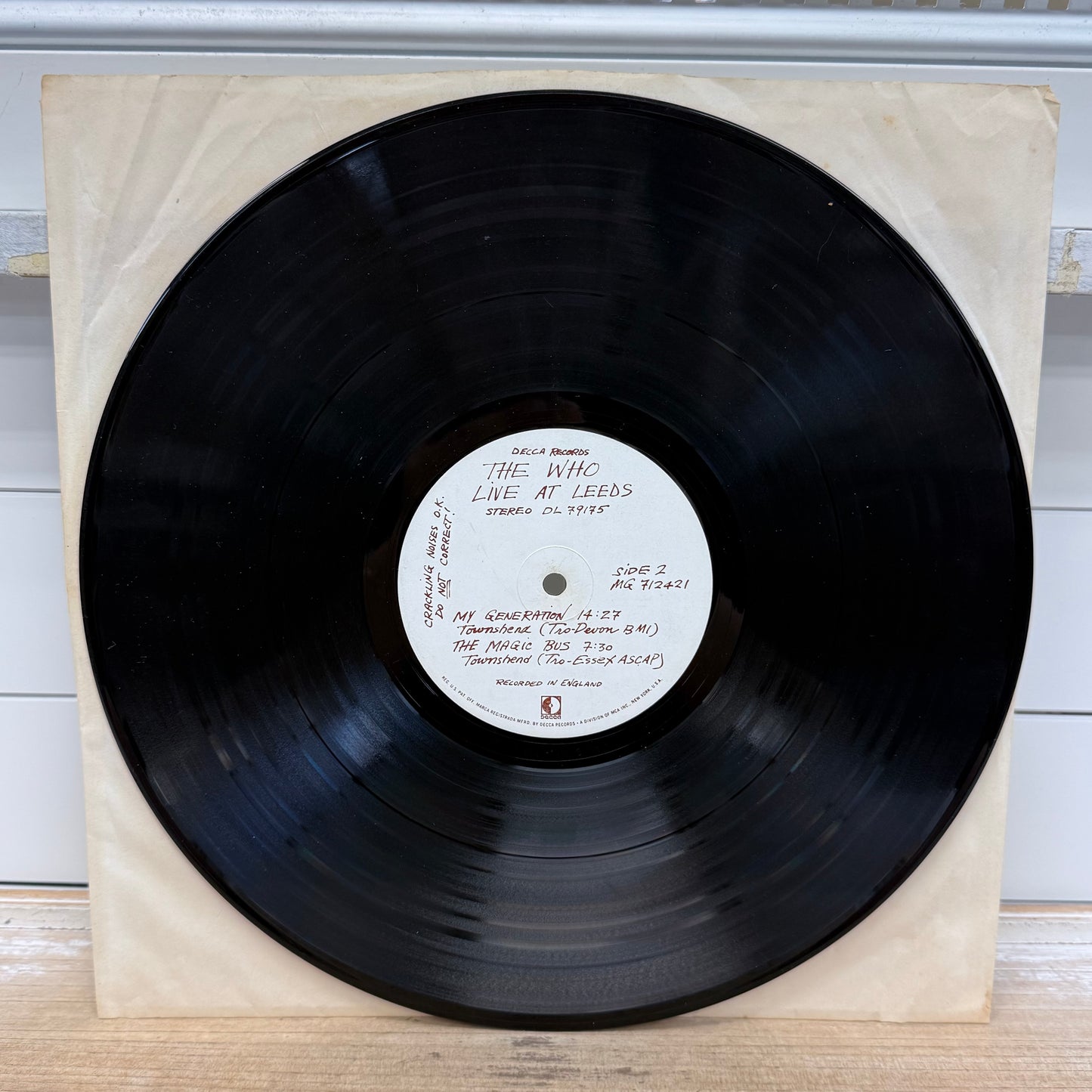 The Who Live at Leeds Vinyl Record LP 1970 #DL 79175