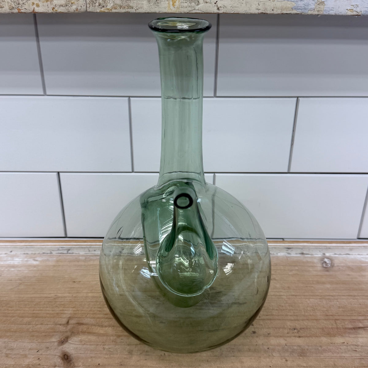 Hand Blown Green Glass Wine Decanter with Ice Pocket