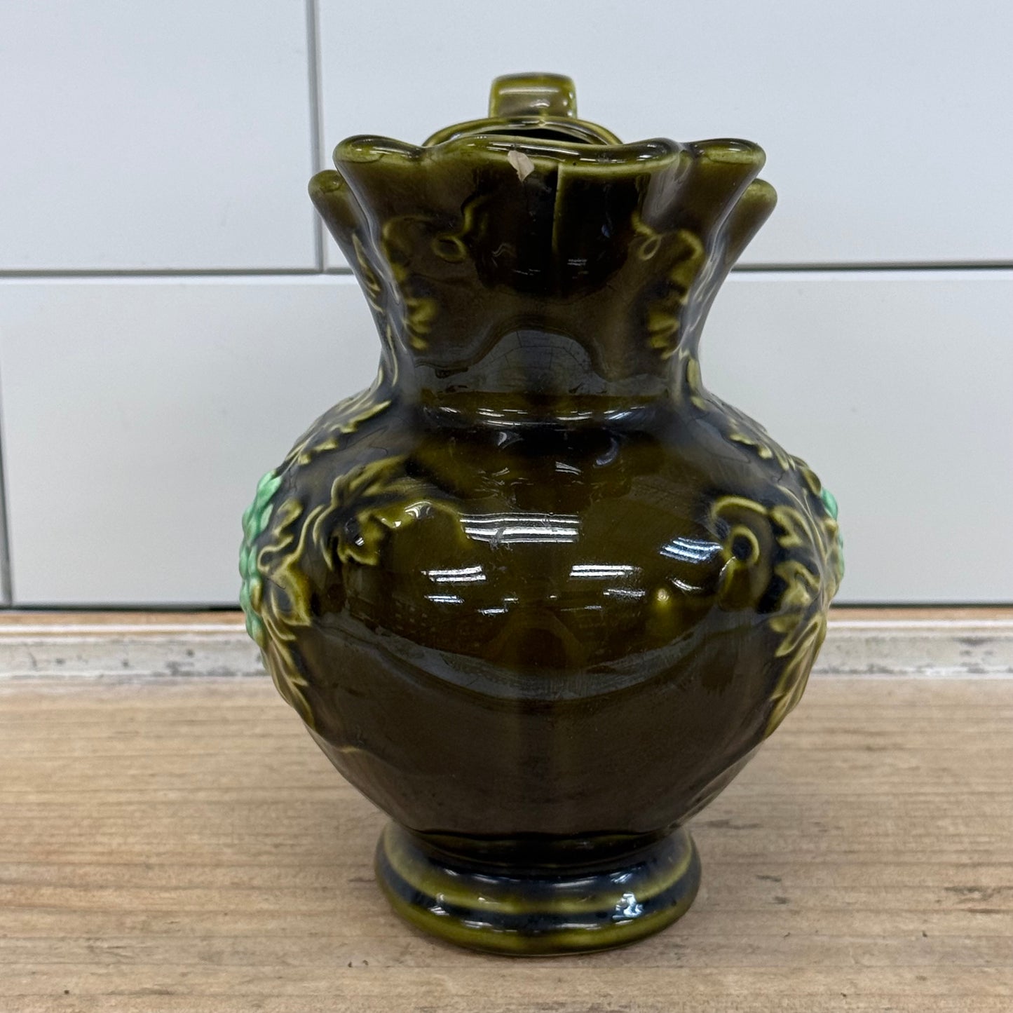Majolica Style Grape Pitcher & Underplate Ceramic 1960s–1970s