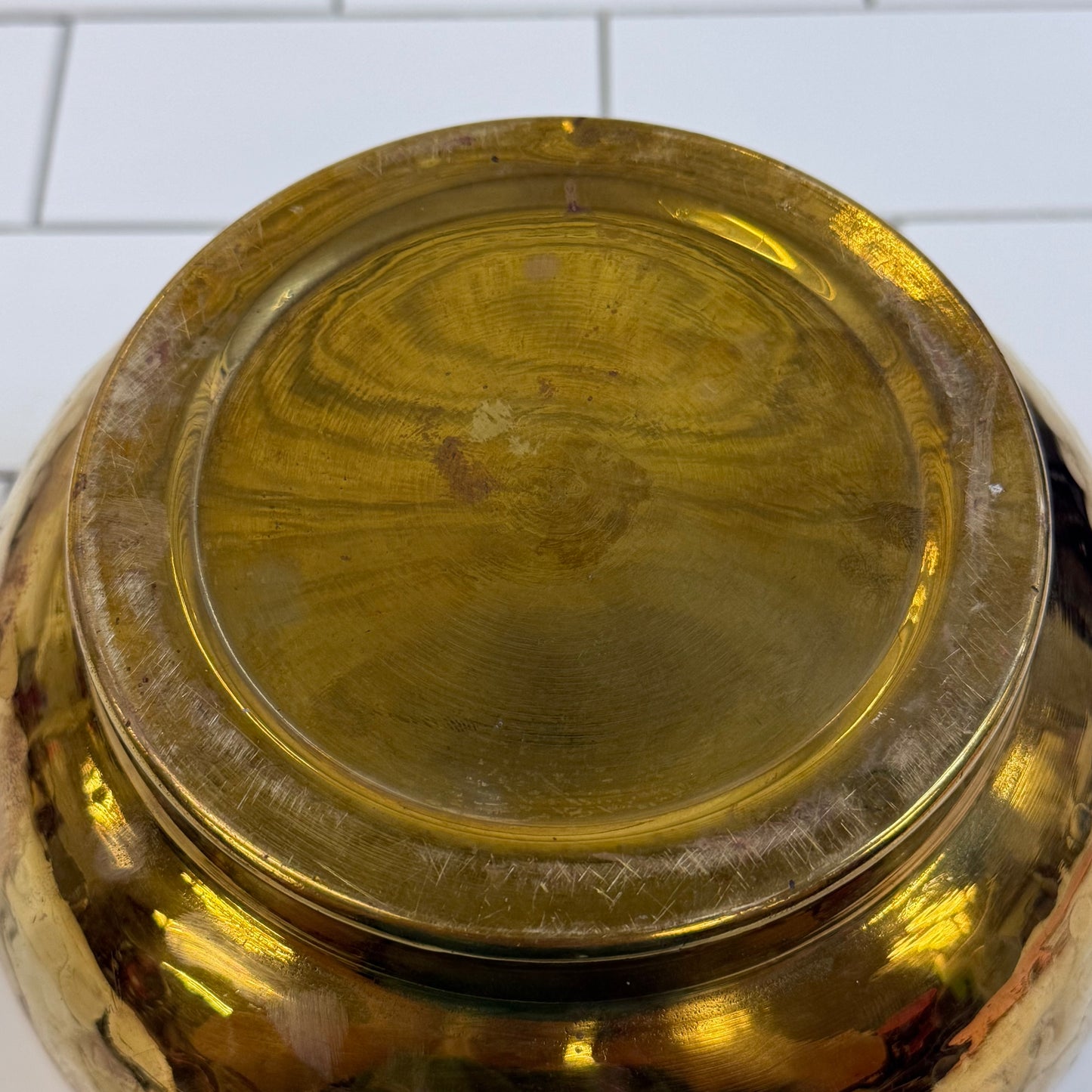 Vintage Hammered Brass Planter with Copper Lined Interior 1960s