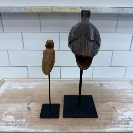 Hand Carved Wooden Bird Decoy Statues, Set of 2