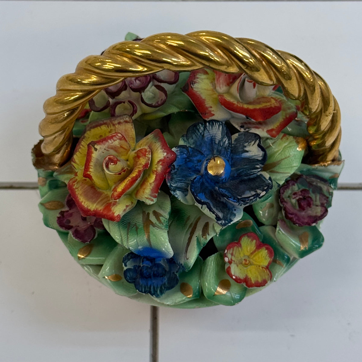 Italian Applied Porcelain Flower Basket Capodimonte Style
1960s