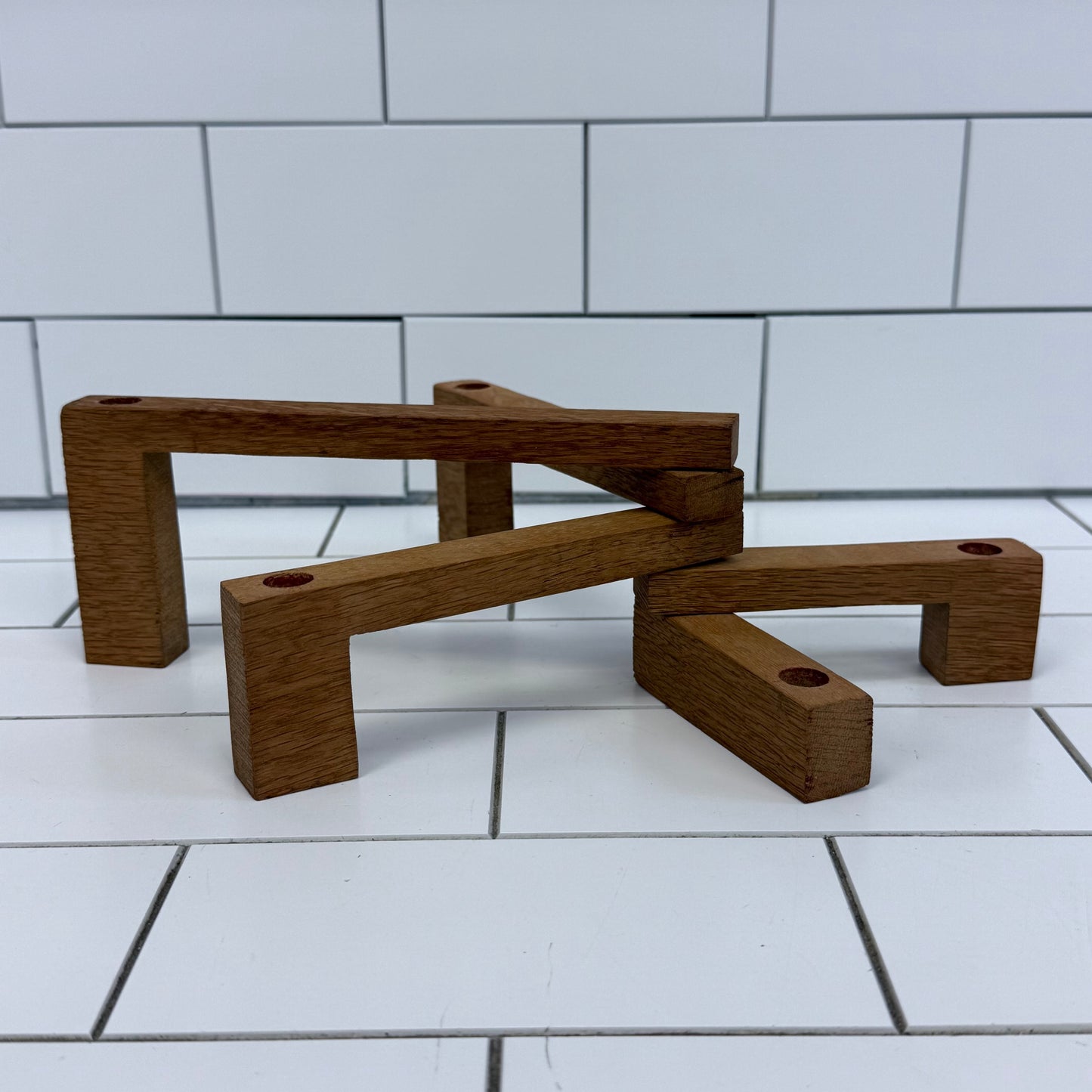 Folding Wooden Tiered Candlestick Holder Scandinavian Style Vintage