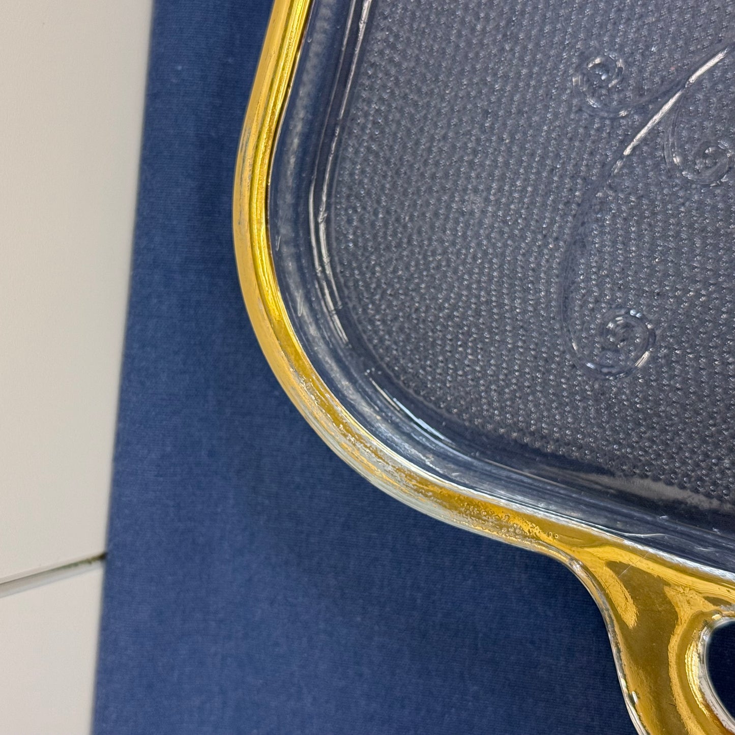 Jeannette Harp Lyre Serving Tray Gold-Trimmed Glass 1950s