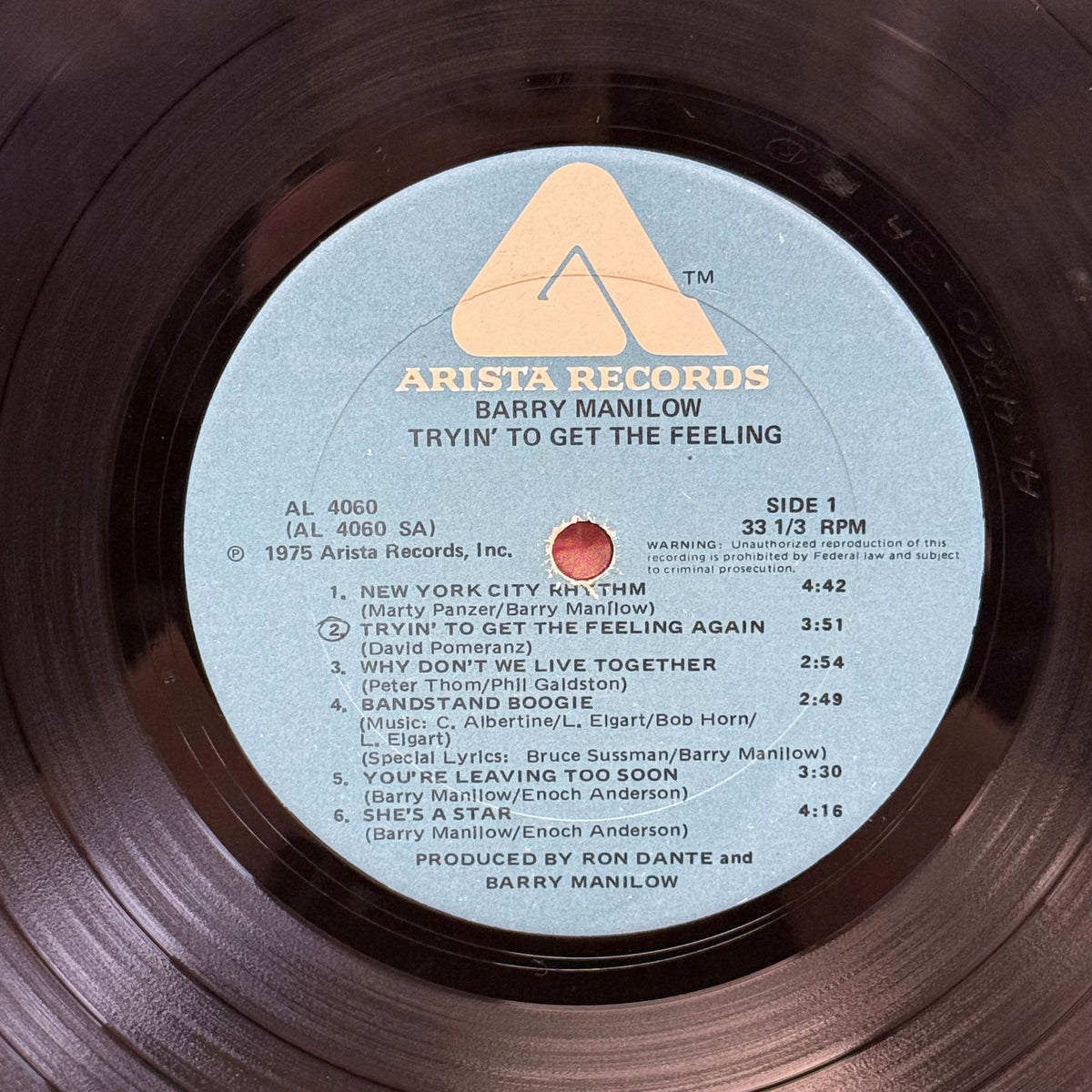 Barry Manilow Tryin’ to Get the Feeling Vinyl Record, 1975 - AL 4060