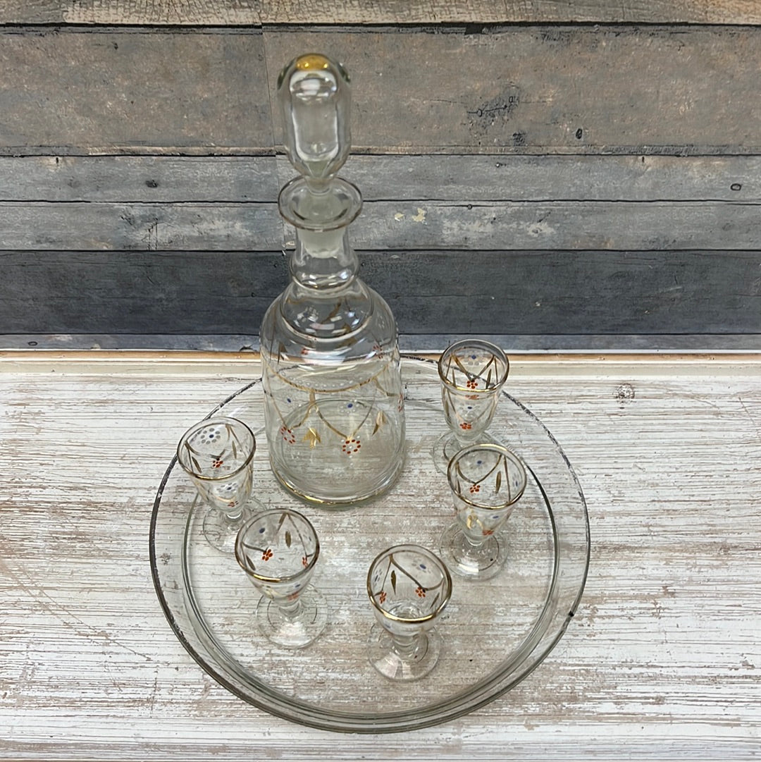 Antique Hand-Painted Apéritif and Decanter Set, 7 Piece