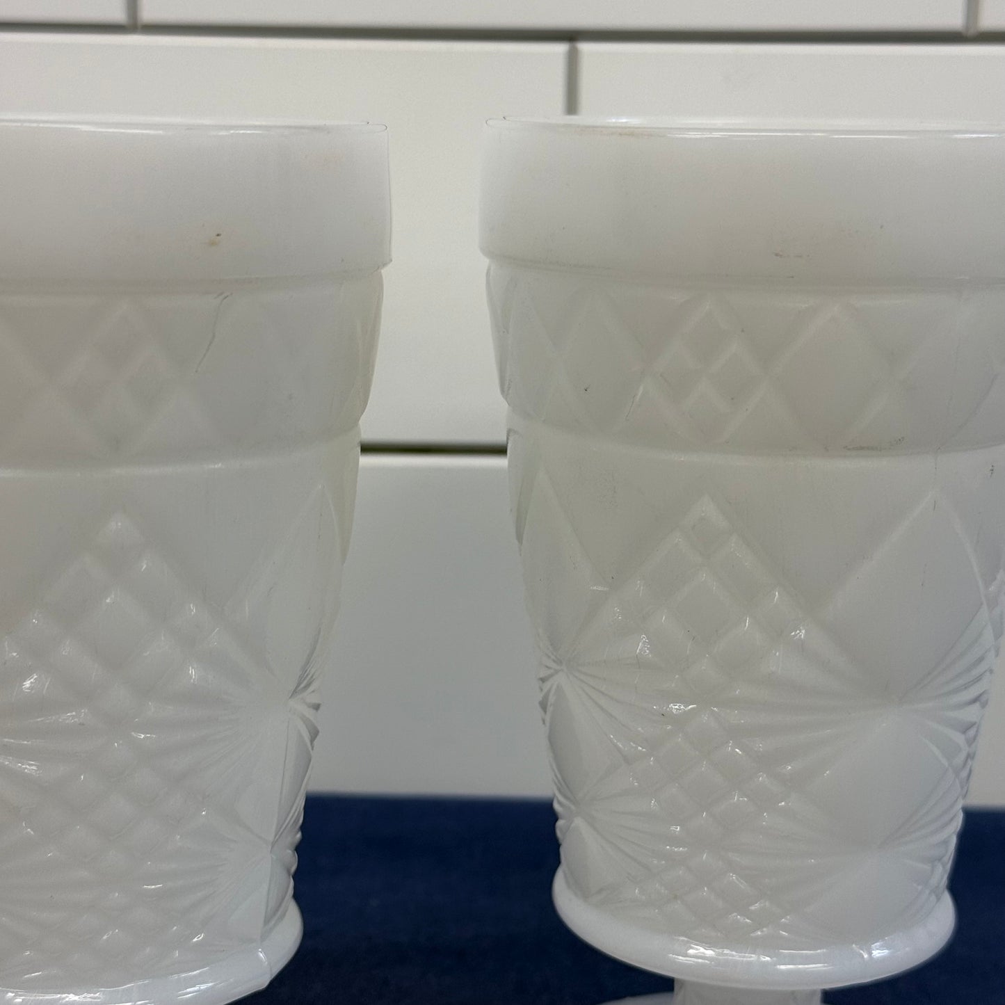 Hazel-Atlas Milk Glass Pedestal Goblets Set of 3 Vintage 1960s