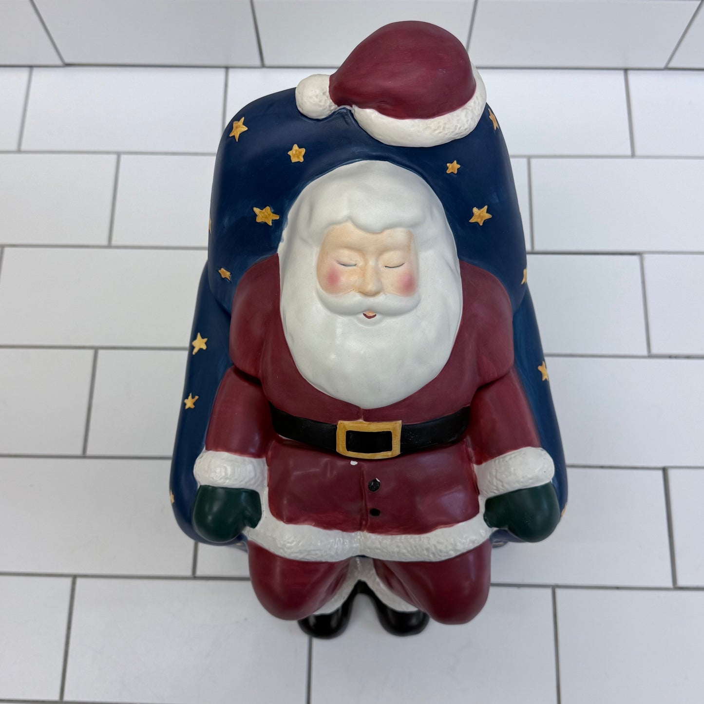 Warren Kimble Cookie Jar Napping Santa, Ceramic