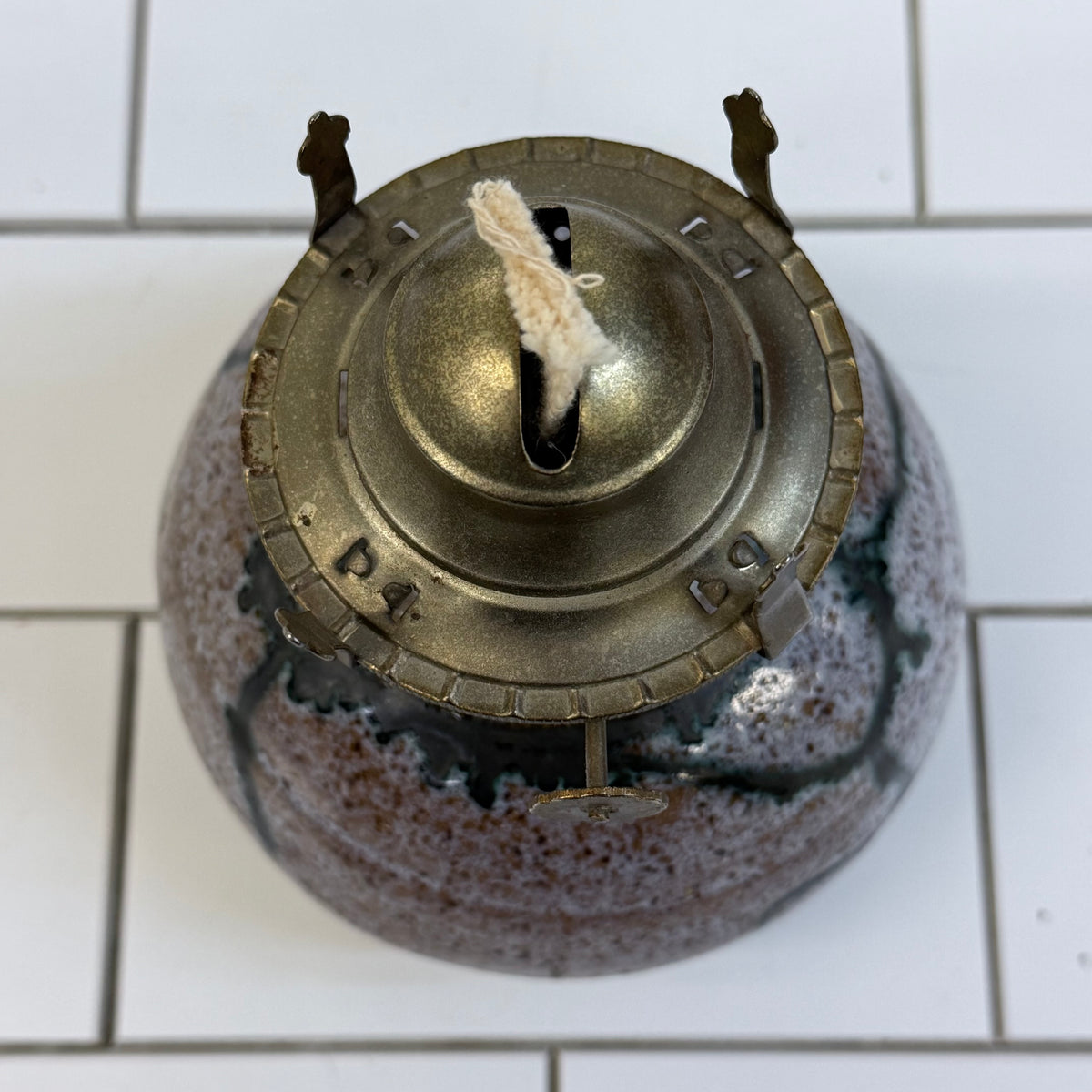 Stoneware Oil Lamp with Chimney Rustic Cottage Decor