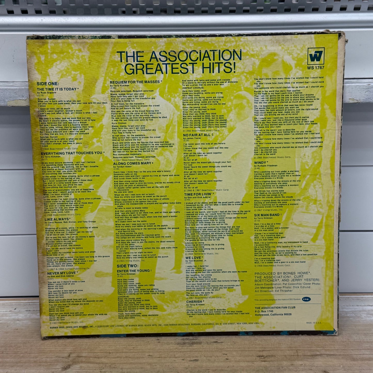 The Association's Greatest Hits Vinyl Record 1968 #WS1767