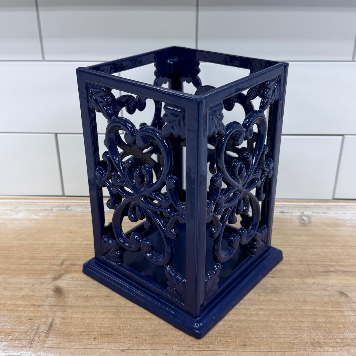 Navy Blue Cast Iron Cookbook Stand & Utensil Holder Set