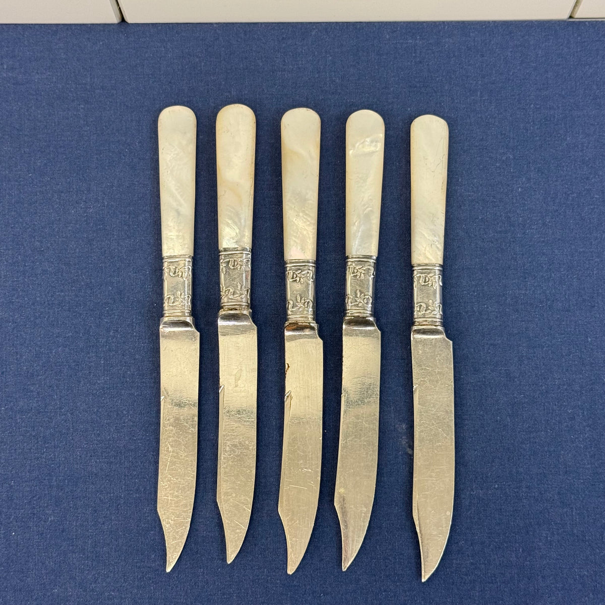 L.F.& C. Mother of Pearl Fruit Knives & Cake Server Set 1890s