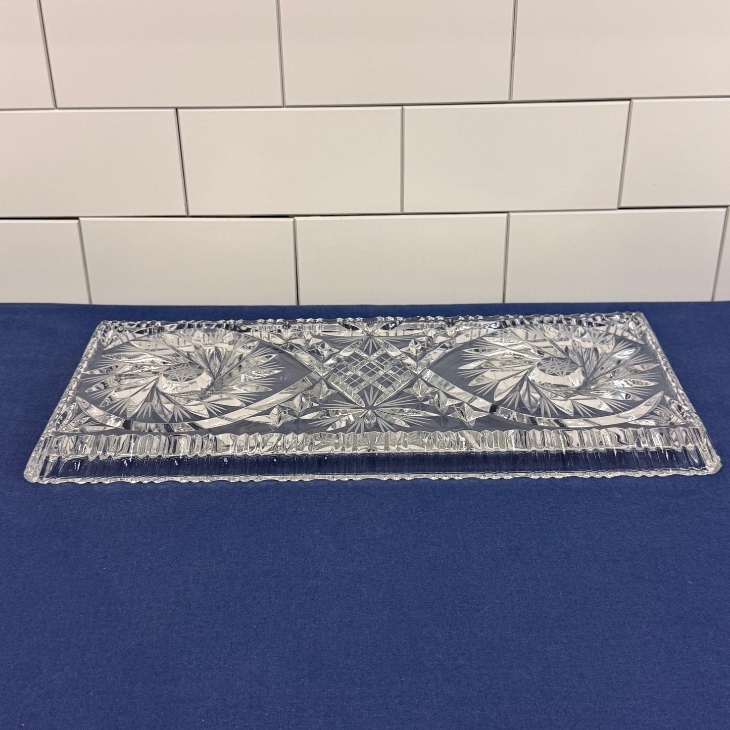 Pinwheel Hobstar Cut Crystal Serving Tray