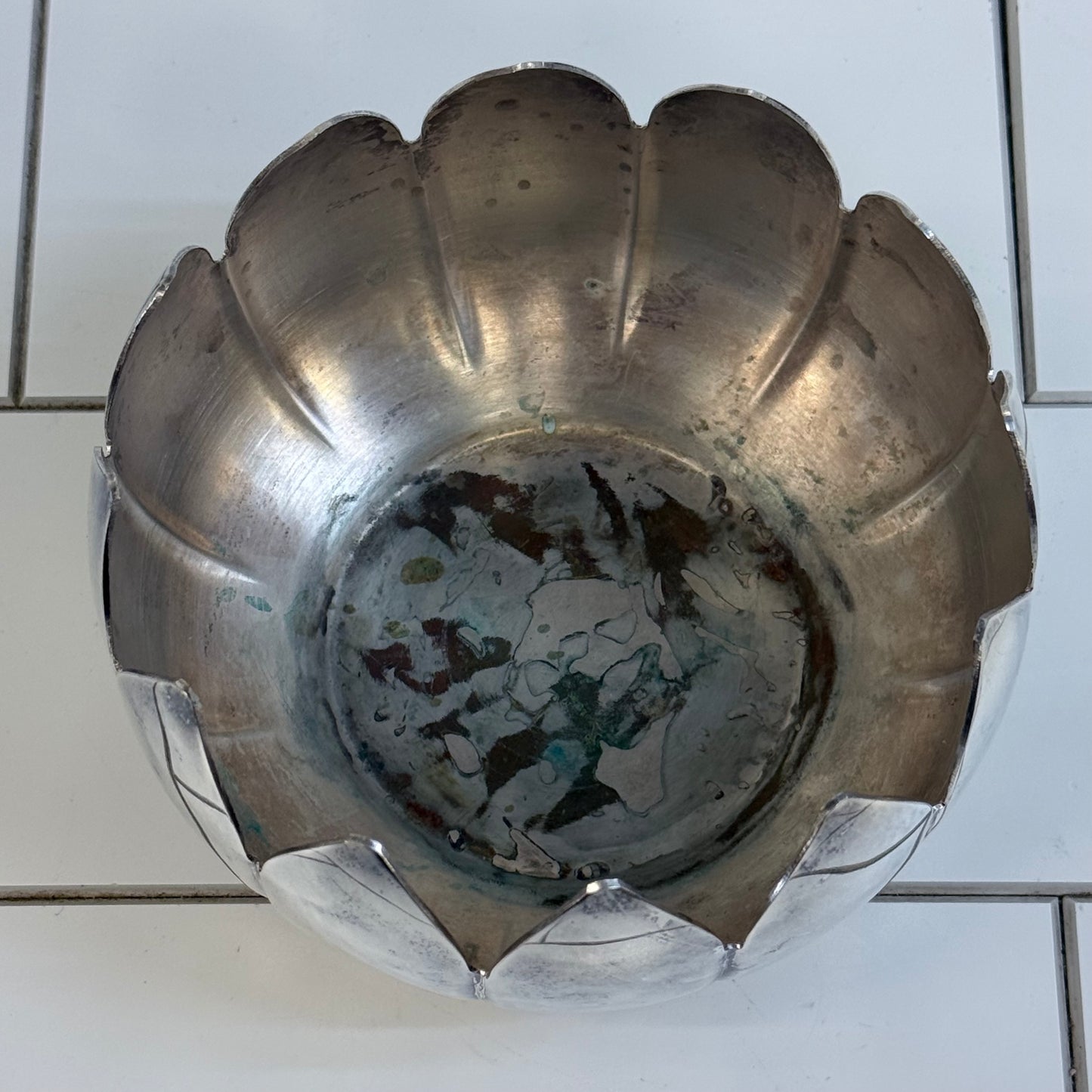 Leonard Silverplate Lotus Flower Frog Vase 1970s