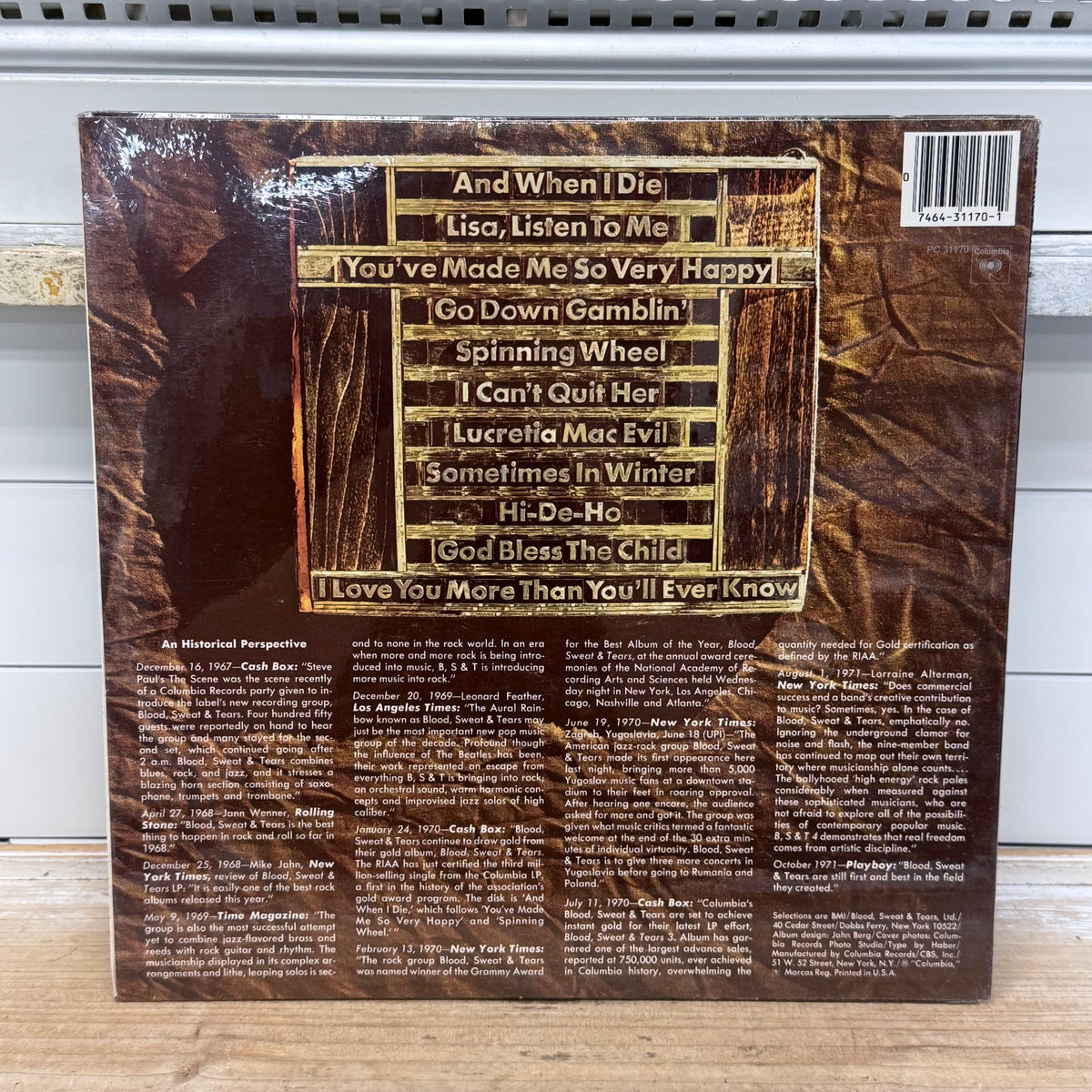 Blood, Sweat & Tears Greatest Hits Vinyl LP 1972 Columbia PC 31170