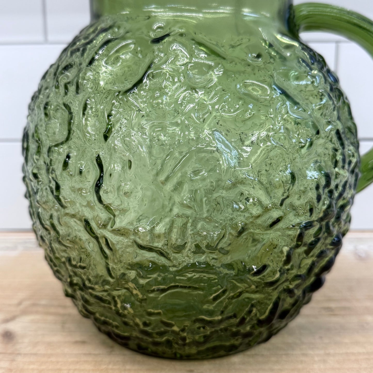 Anchor Hocking Lido Milano Avocado Green Glass Pitcher 1970s