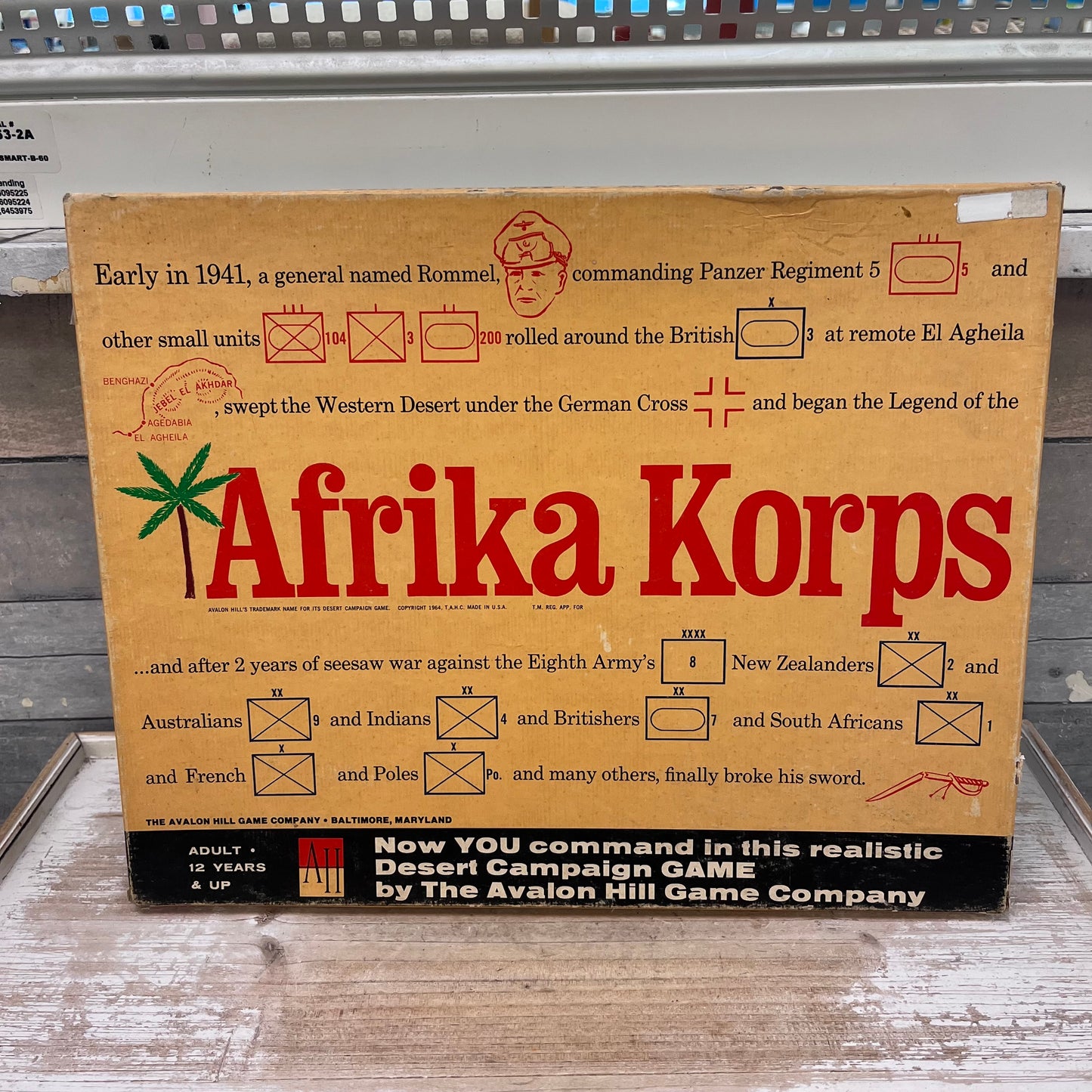 Avalon Hill Afrika Korps Strategy Board Game, 1964