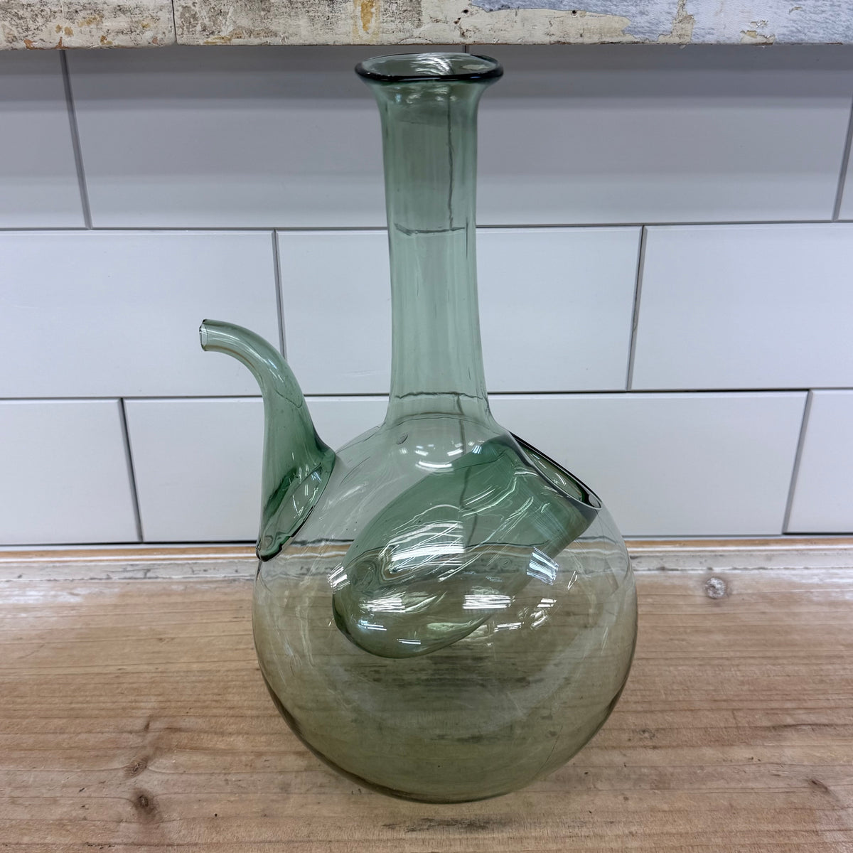 Hand Blown Green Glass Wine Decanter with Ice Pocket