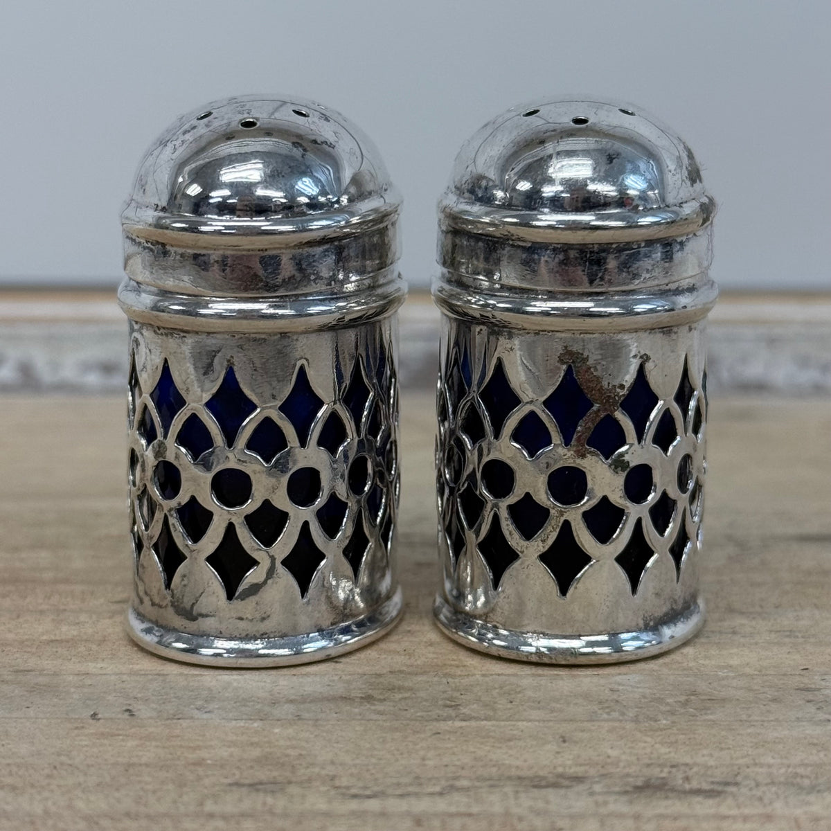 LWL Co EPNS Cobalt Glass Salt Pepper Shakers Set