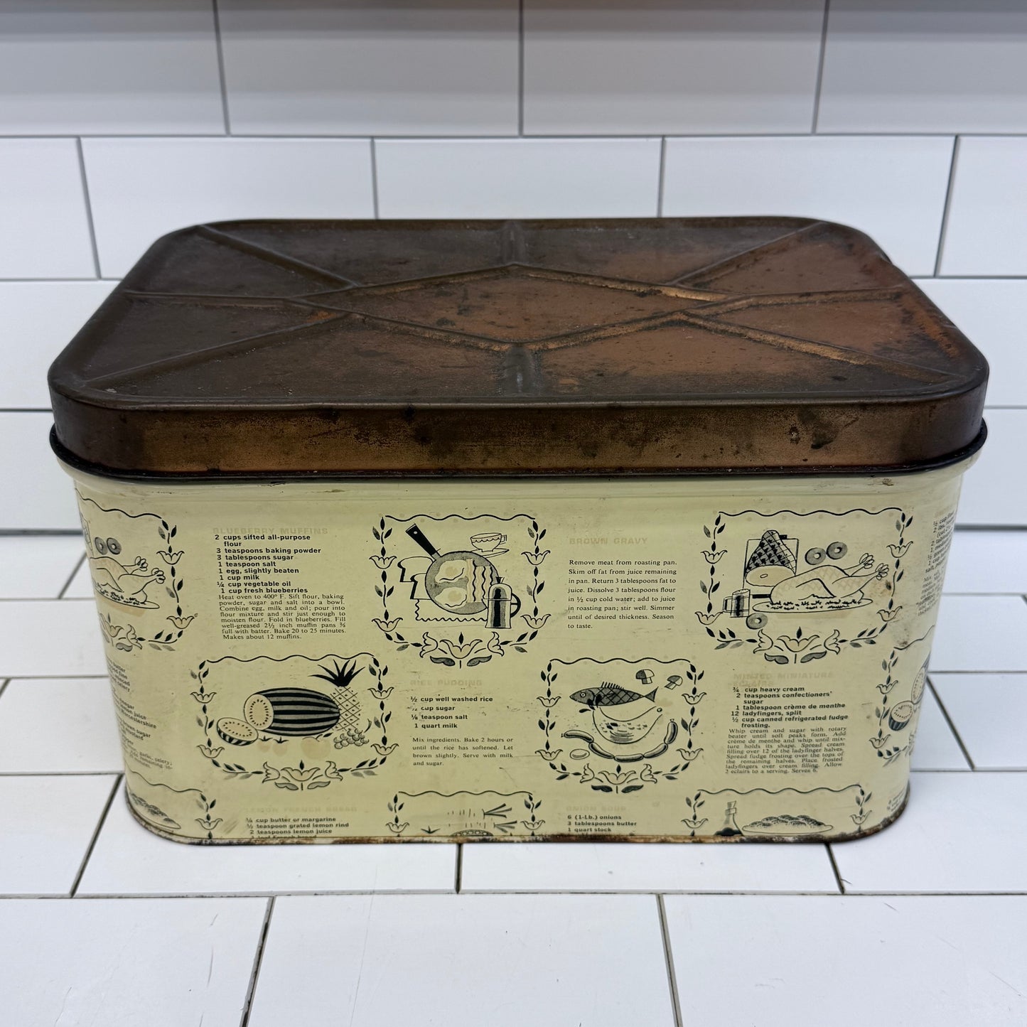 Recipe Print Metal Bread Box Vintage 1950s