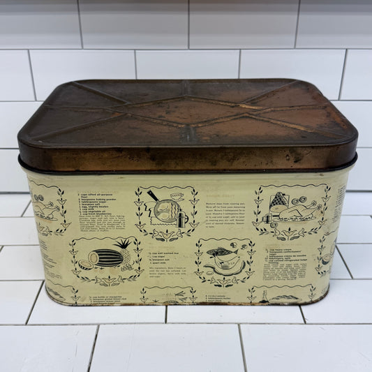 Recipe Print Metal Bread Box Vintage 1950s