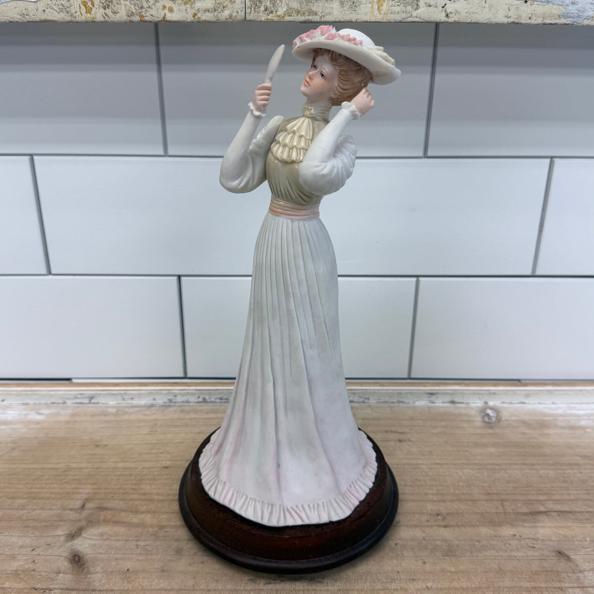 Vintage Edwardian Lady Porcelain Figurine with Mirror 10”