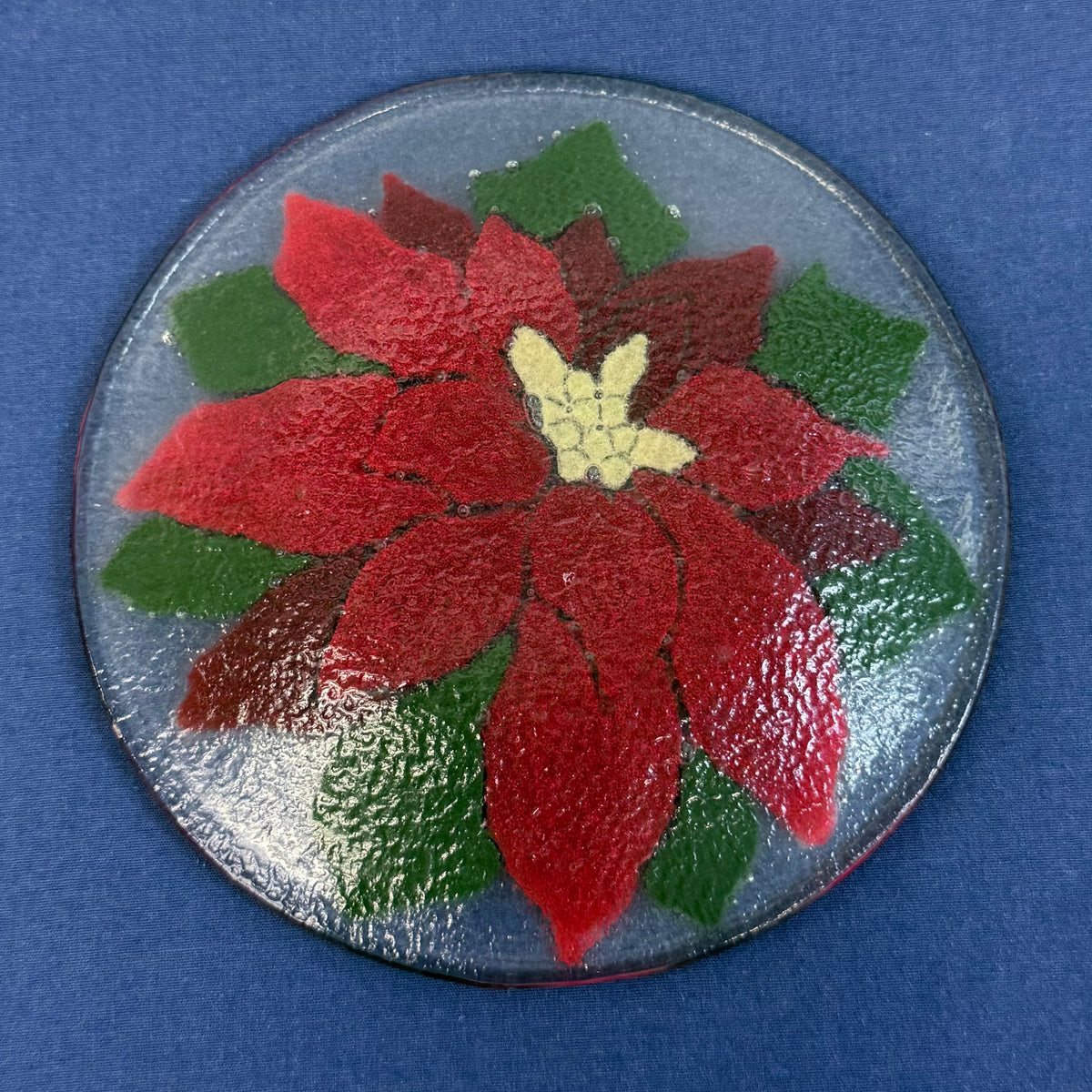 Peggy Karr Poinsettia Fused Glass Christmas Plate