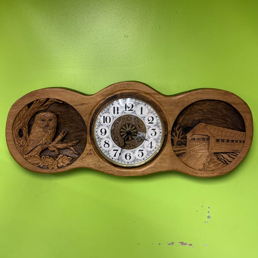 Kenneth J. Klingler Owl & Covered Bridge Wall Clock 1998