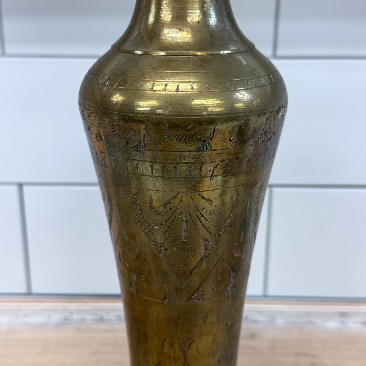 Vintage Indian Engraved Brass Pitcher & Vase Set 1960s–70s
