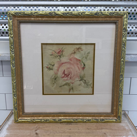 Cheri Blum Pink Rose Framed Floral Art Print 1990s