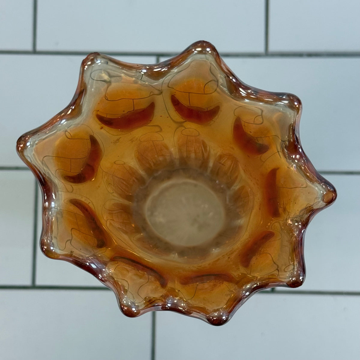 Fenton Long Thumbprint Marigold Carnival Glass Vase c. 1910