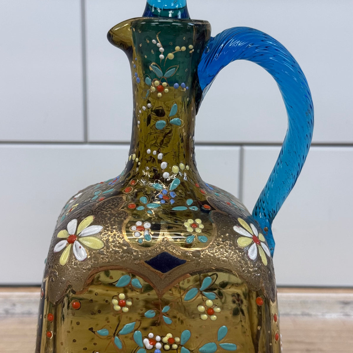 Theresienthal Enameled Glass Decanter c1890