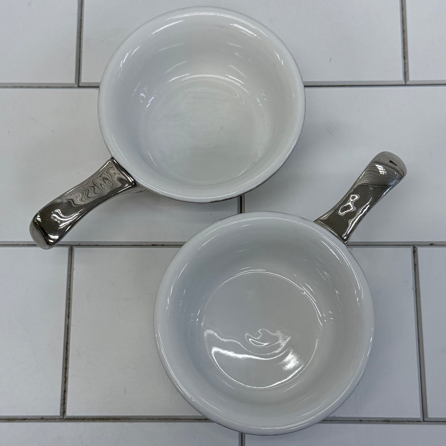 Royal Worcester Cocottes True Silver Lustre, Porcelain Set of 2