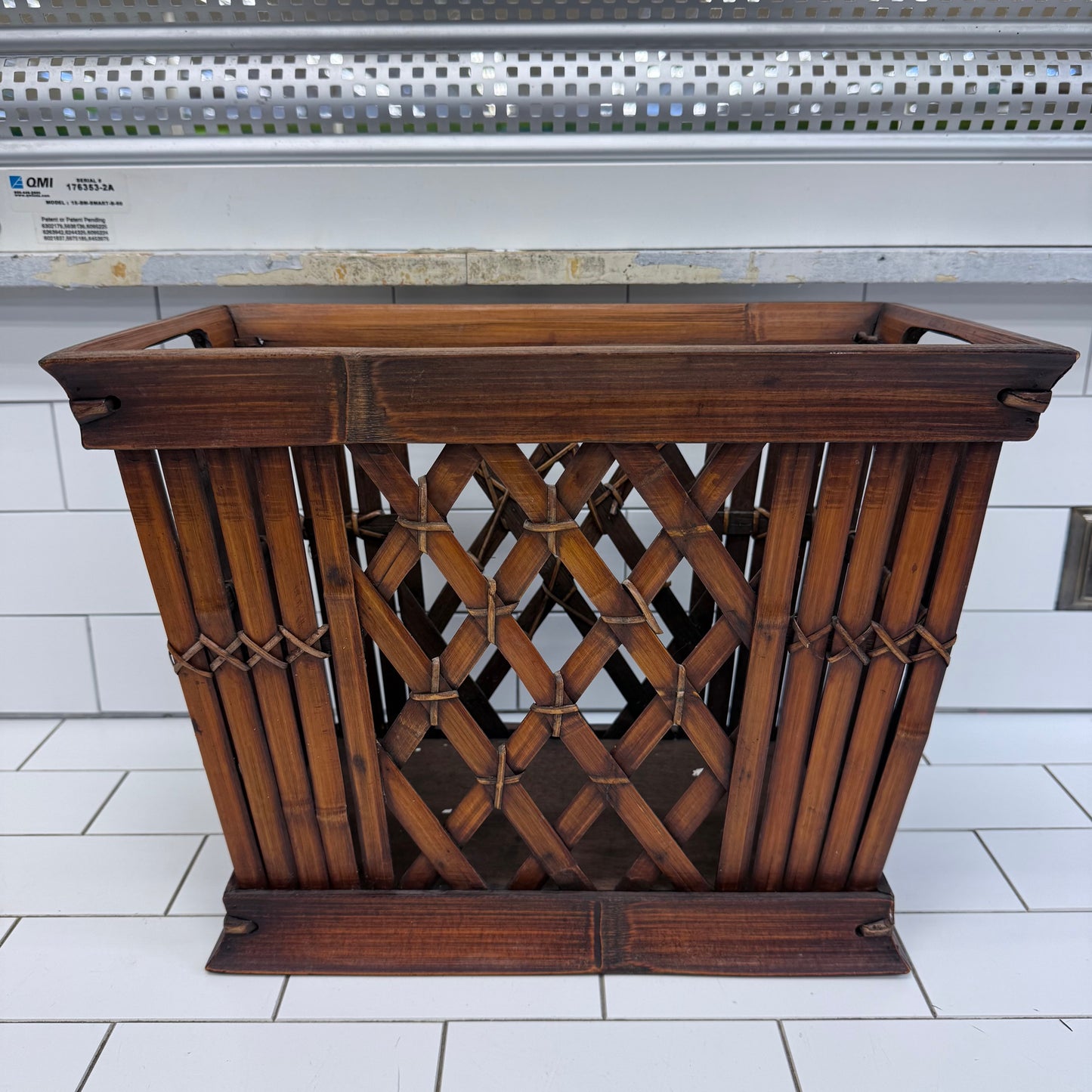 Lattice Bamboo Rattan Magazine Rack Storage Basket Vintage