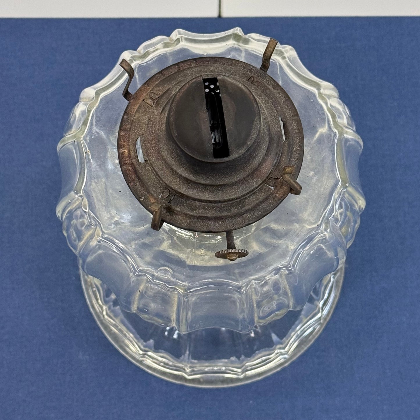 Giant Brand Clear Glass Oil Lamp with Etched Floral Glass Chimney