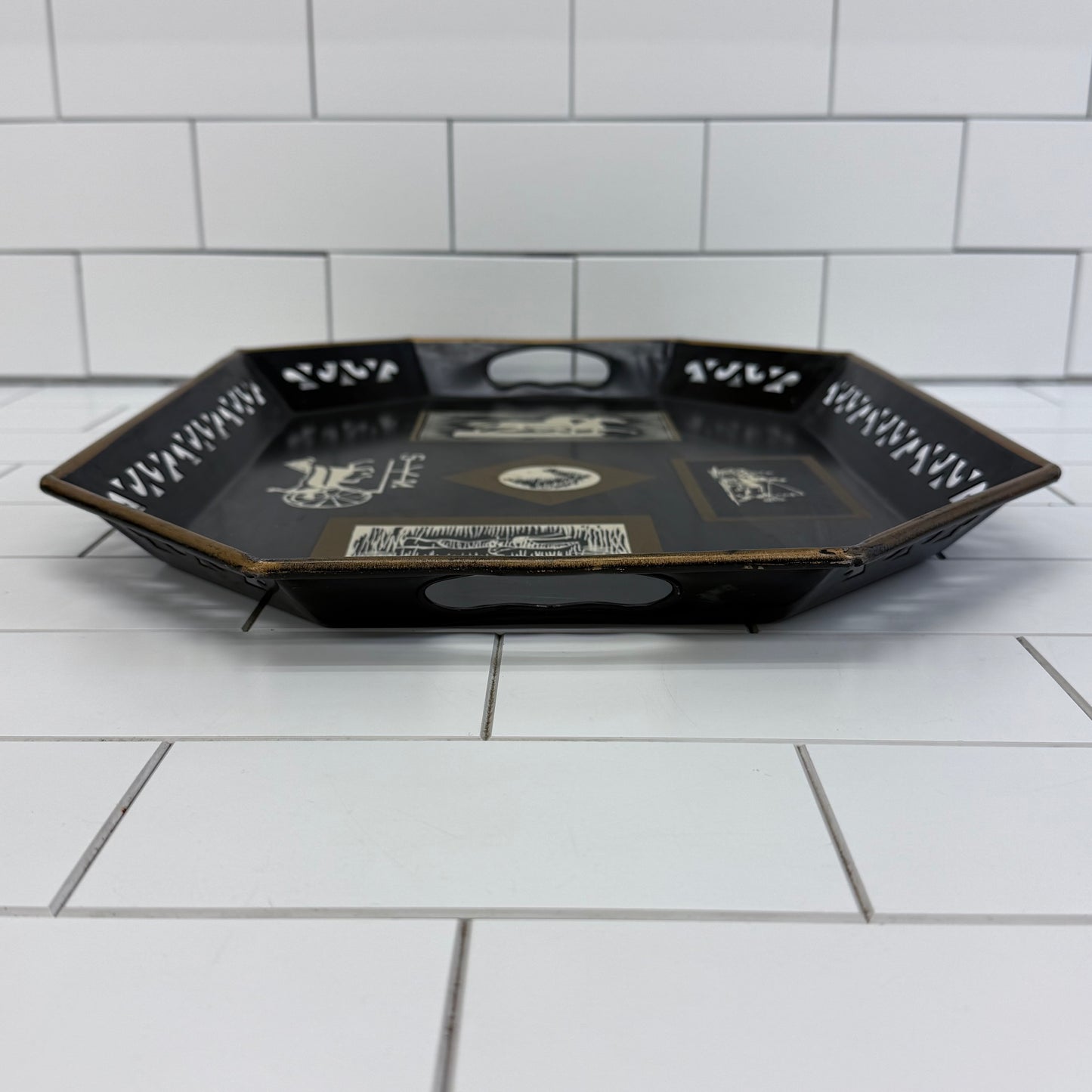 Art Deco Toleware Tray, Horse Motif