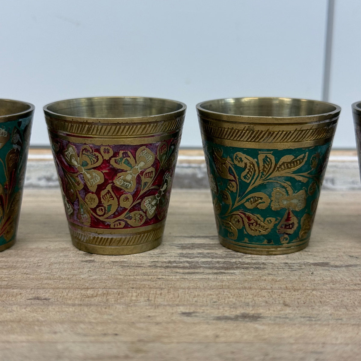 Indian Brass Floral Shot Cups Set of 6