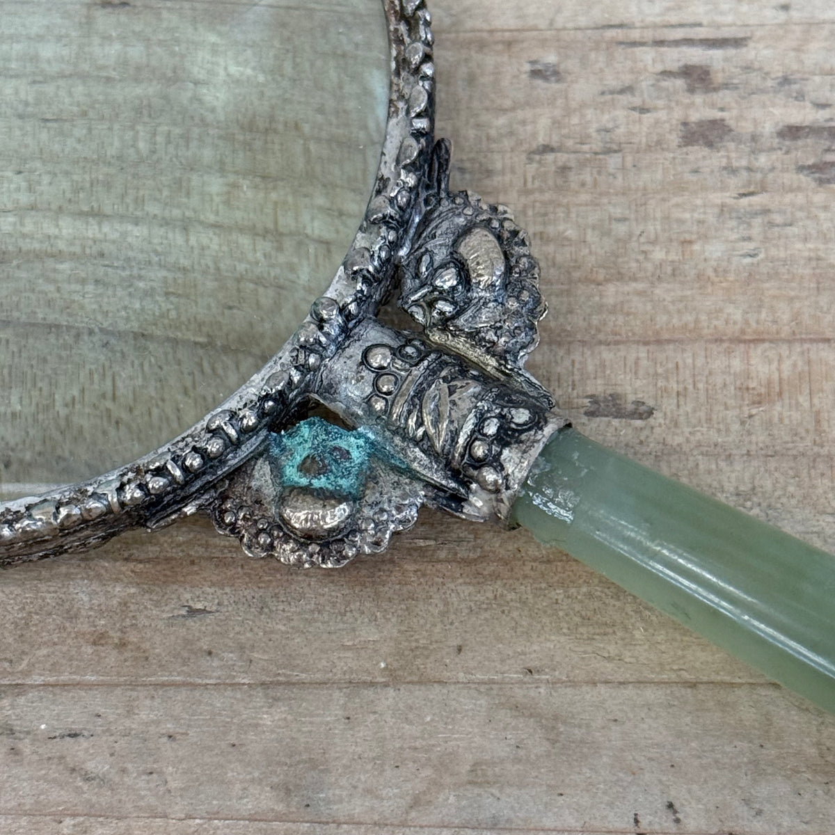 Jadeite Handle Ornate Metal Magnifying Glass