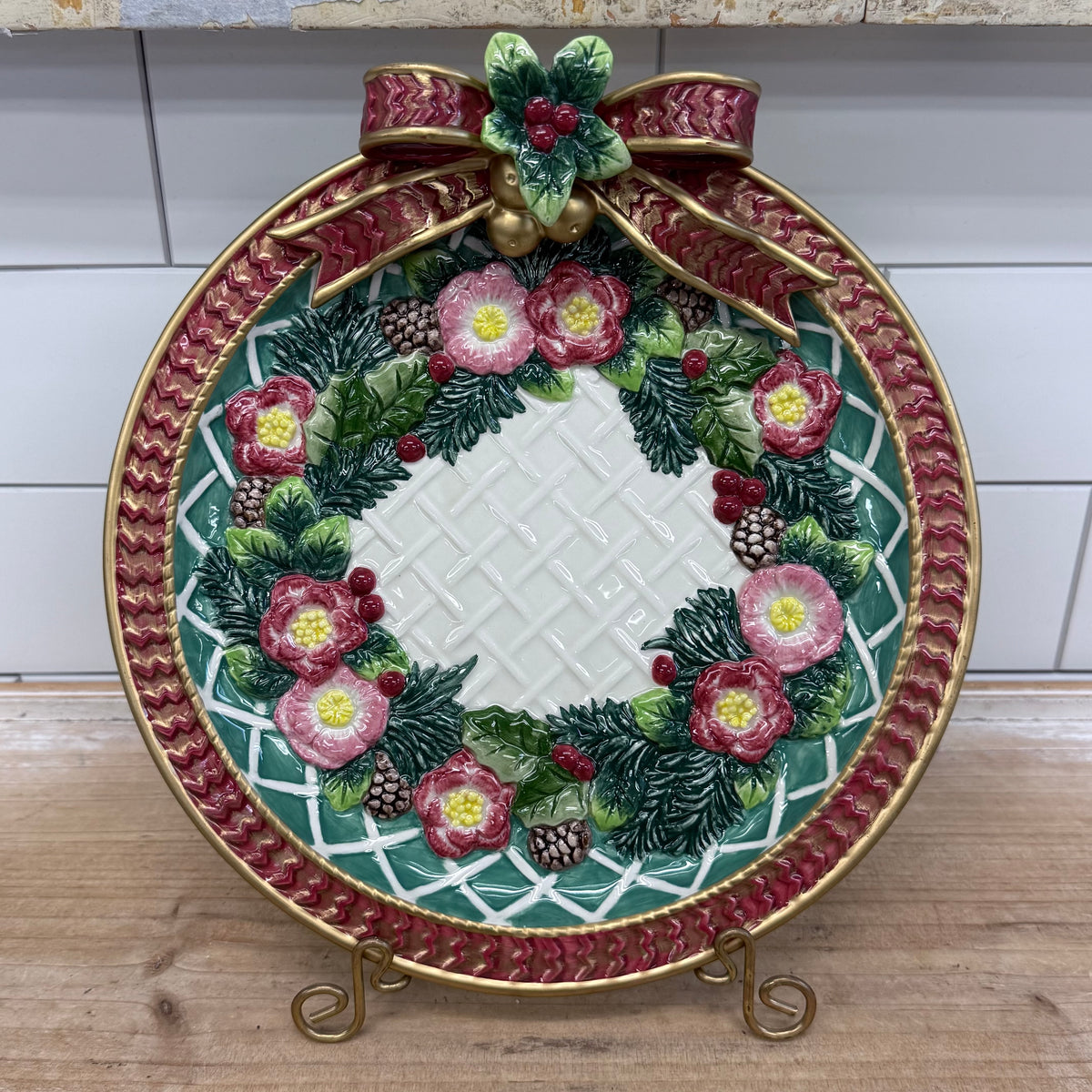Fitz and Floyd Christmas Wreath Canapé Plates Set of 2