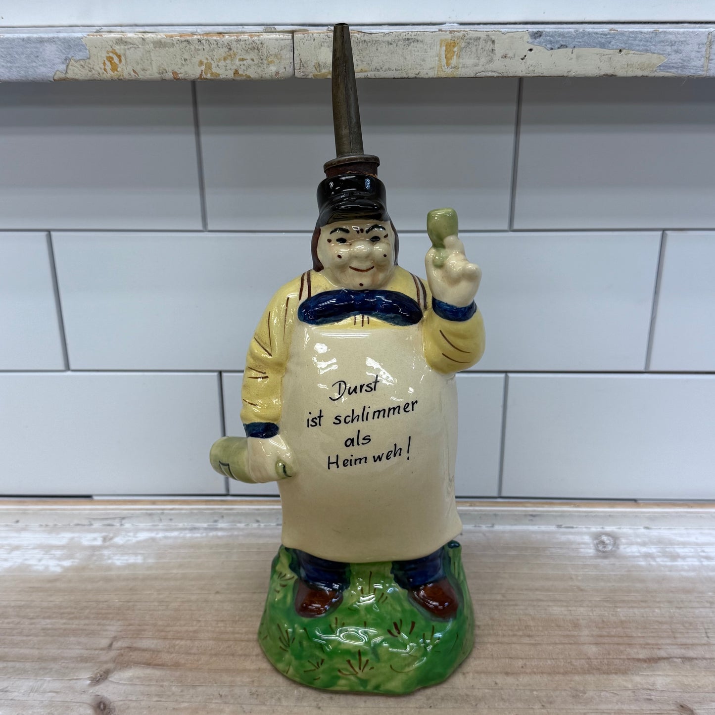 German Figural Decanter, Rare Ceramic Hand Painted